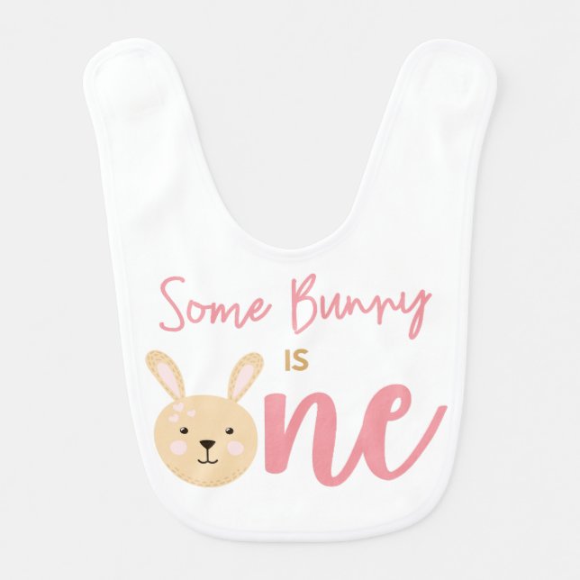 Some Bunny is ONE 1st Birthday Rabbit Easter Baby Bib (Front)