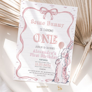 Some Bunny is one and bow Easter Rabbit Spring Invitation