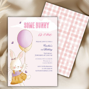 Some Bunny Is One Balloon Gingham 1st Birthday Invitation