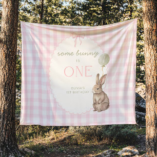 Some Bunny is One Birthday Personalized Banner Tapestry