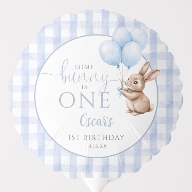 Some Bunny Is One Blue 1st Birthday Balloon (Front)