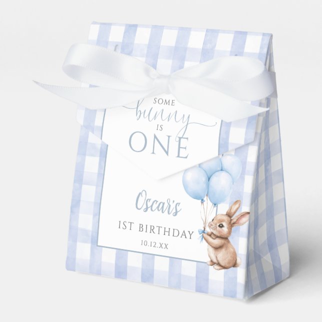 Some Bunny Is One Blue Balloons 1st Birthday Favor Boxes (Front Side)