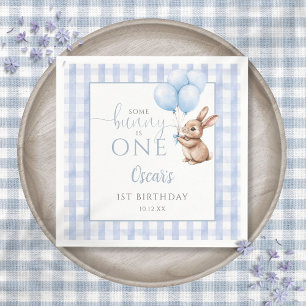 Some Bunny Is One Blue Balloons 1st Birthday Napkins