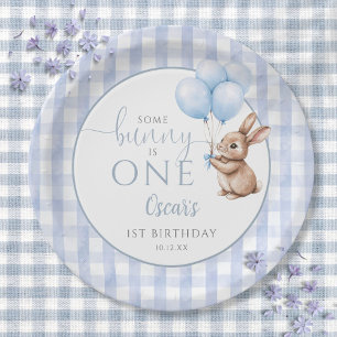 Some Bunny Is One Blue Balloons 1st Birthday Paper Plates