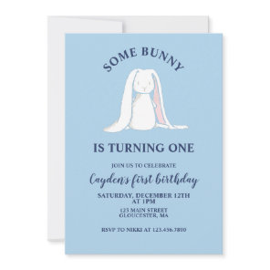 Some Bunny is One blue First Birthday Invitation