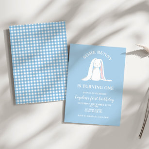 Some Bunny is One blue First Birthday Invitation