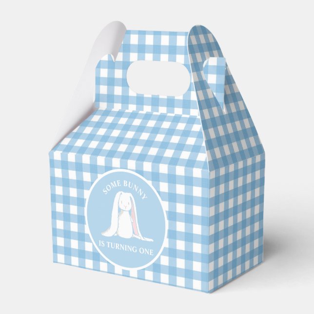 Some Bunny is One blue Gingham Birthday Favor Boxes (Front Side)