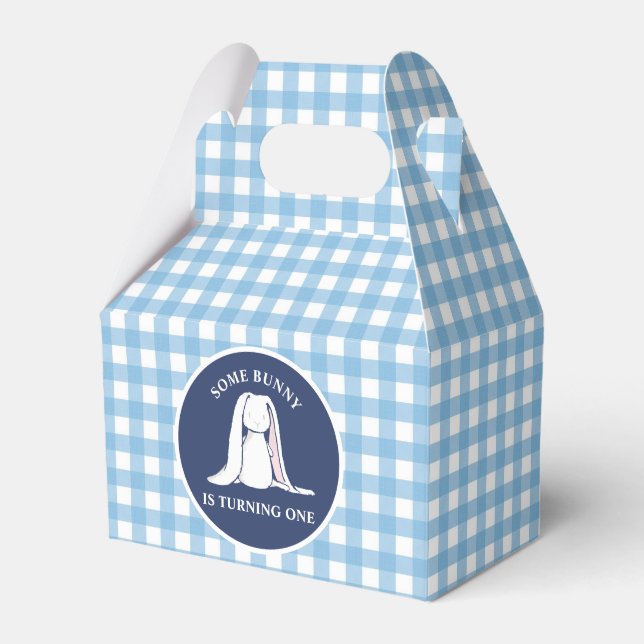 Some Bunny is One blue Gingham Birthday Favor Boxes (Front Side)