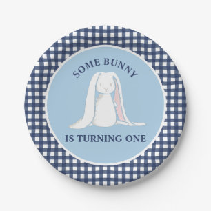 Some Bunny is One blue Gingham Birthday Paper Plates