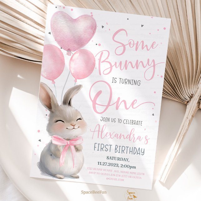 Some Bunny is one Bow Bunny 1st Birthda  Invitation (Some Bunny is One, 1st Birthday Invitation, Bow Bunny Birthday, Bunny Theme Party, First Birthday Gi)