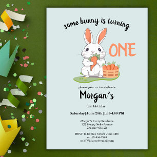 Some Bunny Is One Boys Girls 1st Birthday Invitation