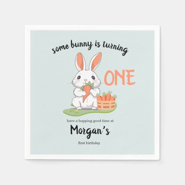 Some Bunny Is One Boys Girls 1st Birthday Napkins (Front)