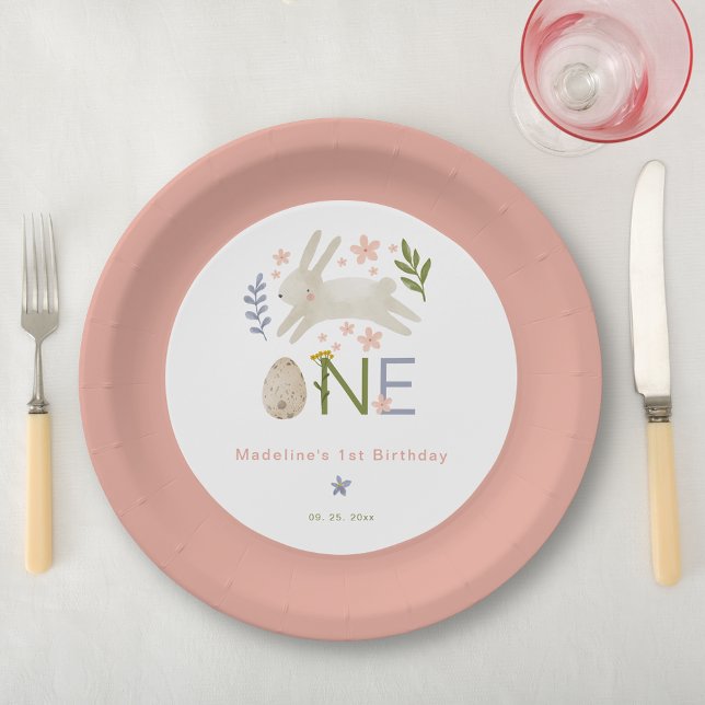 Some Bunny Is One Cute Girl's 1st Birthday Paper Plates (Creator Uploaded)