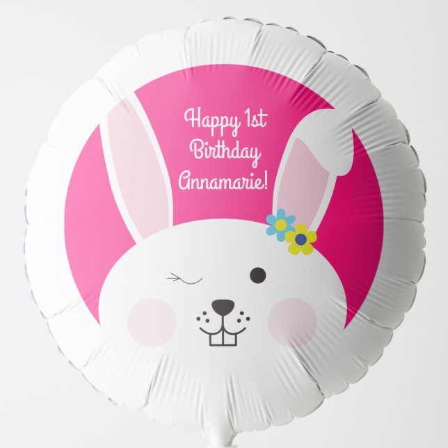 Some Bunny is One Cute Rabbit 1st Birthday Party Balloon (Front)