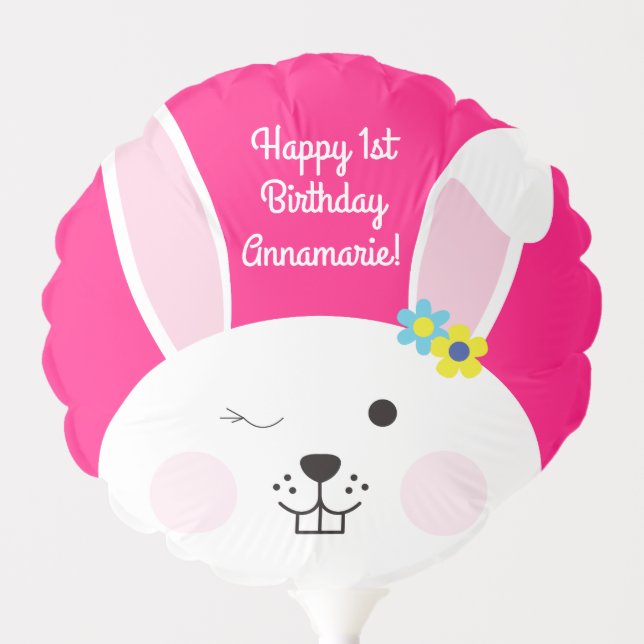 Some Bunny is One Cute Rabbit 1st Birthday Party Balloon (Front)