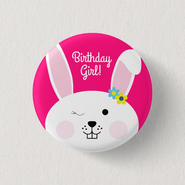 Some Bunny is One Cute Rabbit 1st Birthday Party Button (Front)