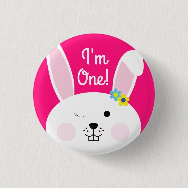 Some Bunny is One Cute Rabbit 1st Birthday Party Button (Front)