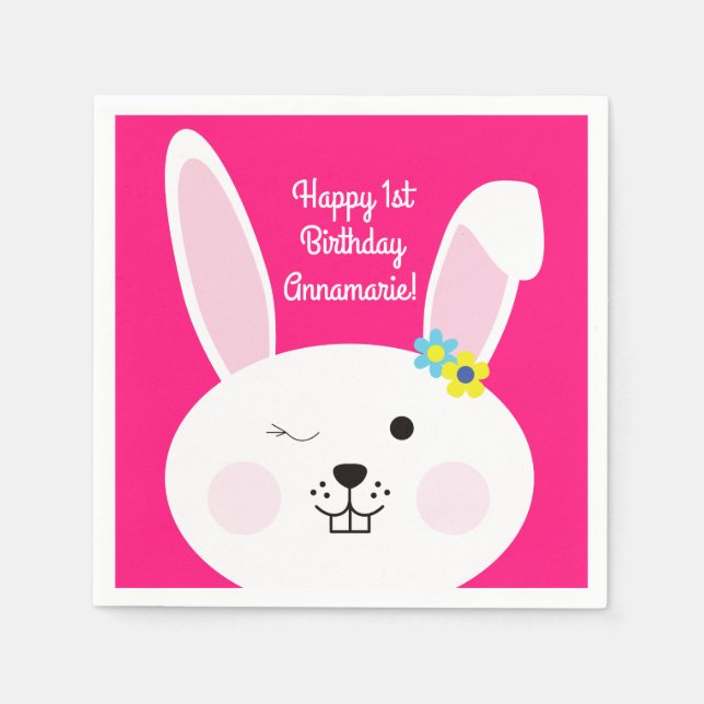Some Bunny is One Cute Rabbit 1st Birthday Party Napkins (Front)