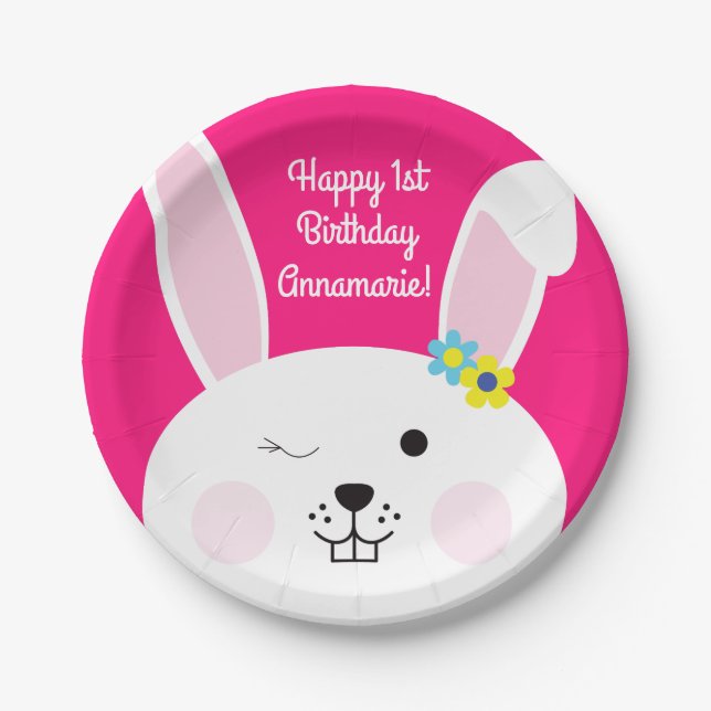 Some Bunny is One Cute Rabbit 1st Birthday Party Paper Plates (Front)