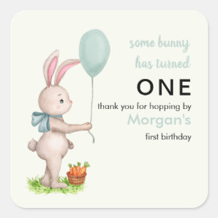 Some Bunny is One Cute Rabbit Balloon 1st Birthday Square Sticker