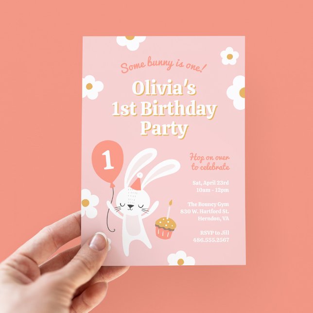 Some Bunny is One Cute Retro 1st Birthday Party Invitation (Creator Uploaded)