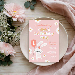 Some Bunny is One Cute Retro 1st Birthday Party Invitation
