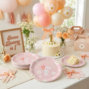 Some Bunny is One Cute Retro 1st Birthday Party Paper Plates