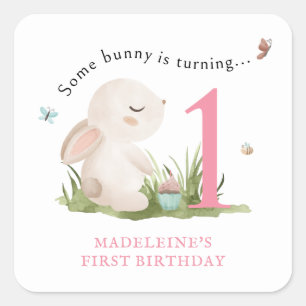 Some Bunny is One First Birthday Favor Square Sticker