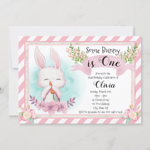 Some Bunny is One First Birthday Invite Girl