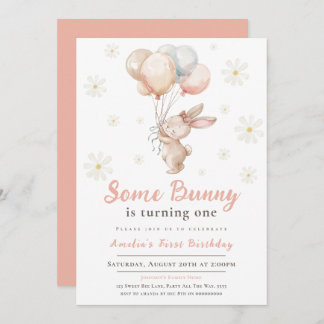 Some Bunny is One First Party Girl Easter Pastel Invitation
