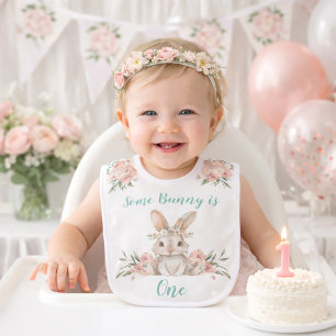 Some Bunny is One Floral Bunny Baby Bib