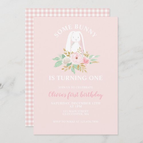 Some Bunny is One Floral First Birthday Invitation