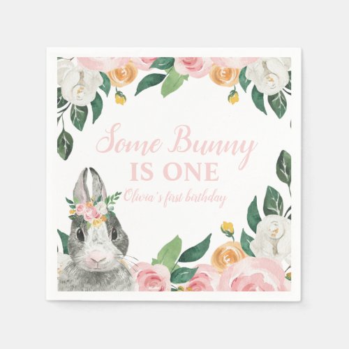 Some Bunny is One Floral First Birthday Napkins