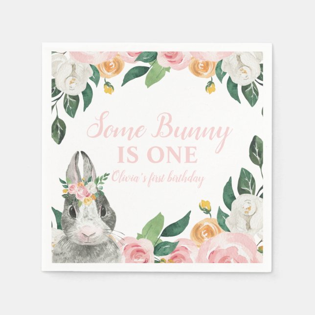 Some Bunny is One Floral First Birthday Napkins (Front)