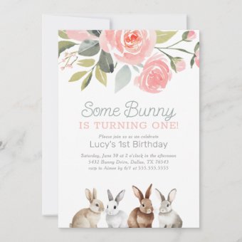 Some Bunny is One Girl 1st Birthday Invitation | Zazzle