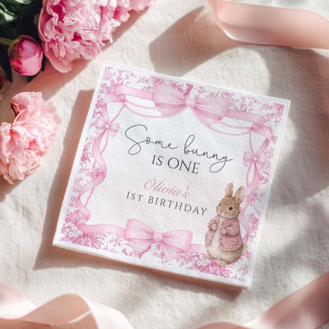 Some Bunny Is One Girl 1st Birthday Napkins (Creator Uploaded)