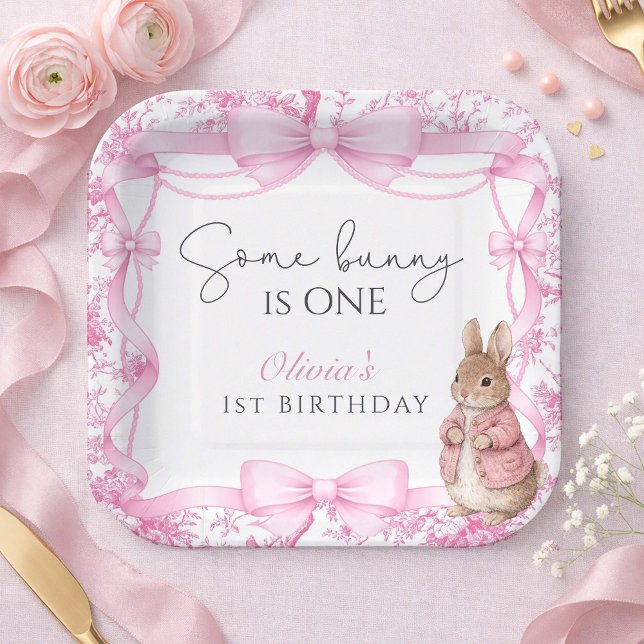 Some Bunny Is One Girl 1st Birthday Paper Plates (Creator Uploaded)