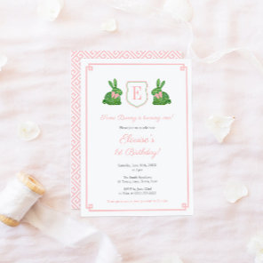 Some Bunny Is One Girl Monogram 1st Birthday Party Invitation