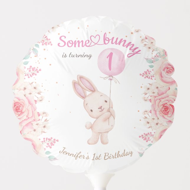 Some Bunny is ONE! Girl Pink 1st Birthday Balloon (Front)