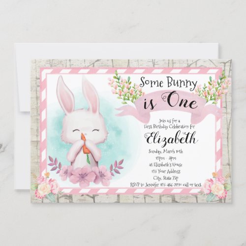 Some Bunny is One Girls Birthday Invite Easter