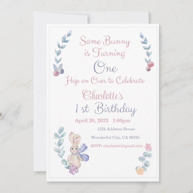 Some Bunny is One Invitation, Bunny One Party, 1st Invitation (Front)