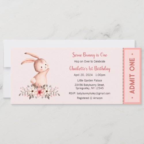 Some Bunny is One Invitation Bunny One Party 1st Invitation