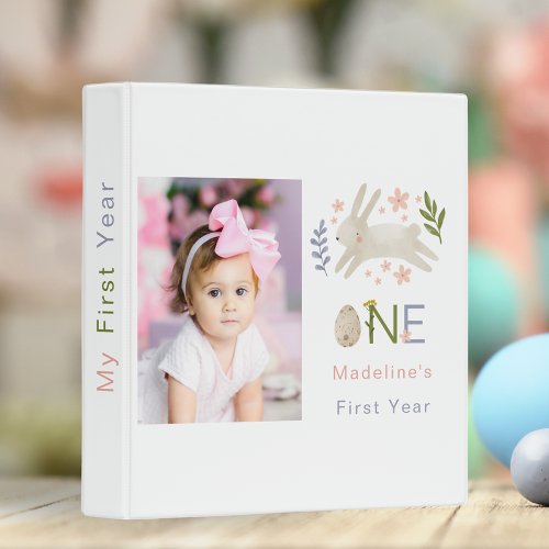 Some Bunny Is One My First Year Baby Girl Photo 3 Ring Binder