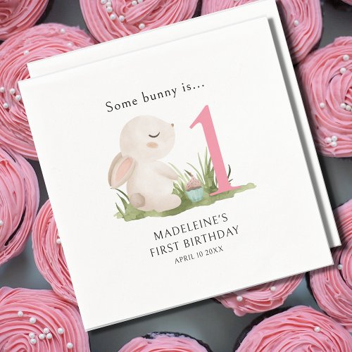 Some Bunny is One Pink 1st Birthday Celebration Napkins