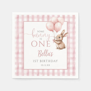 Some Bunny Is One Pink Balloons 1st Birthday Napkins