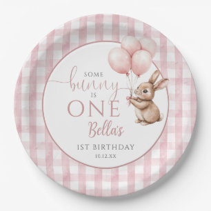 Some Bunny Is One Pink Balloons 1st Birthday Paper Plates