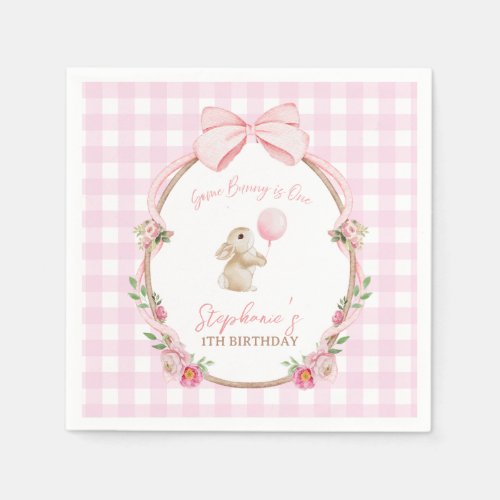 Some Bunny is One Pink Bow Rabbit First Birthday Napkins