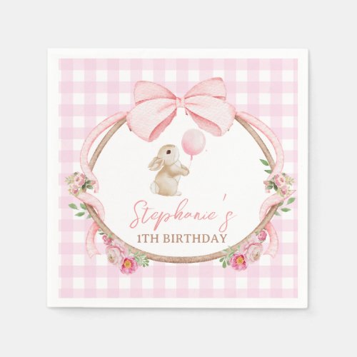 Some Bunny is One Pink Bow Rabbit First Birthday Napkins