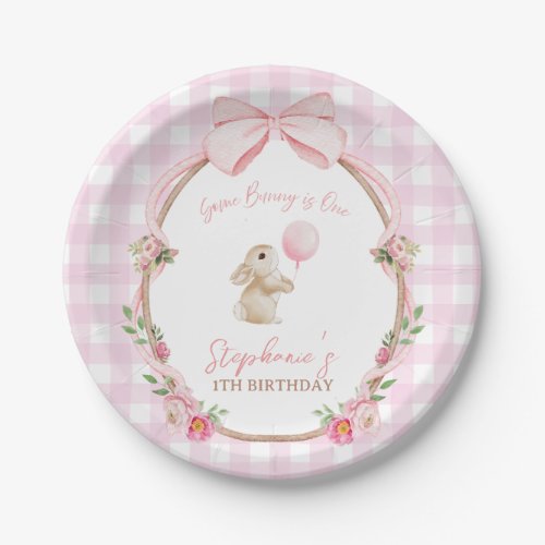 Some Bunny is One Pink Bow Rabbit First Birthday Paper Plates