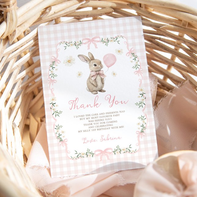 Some Bunny is One: Pink Bow Rabbit Girl Birthday Thank You Card (Creator Uploaded)